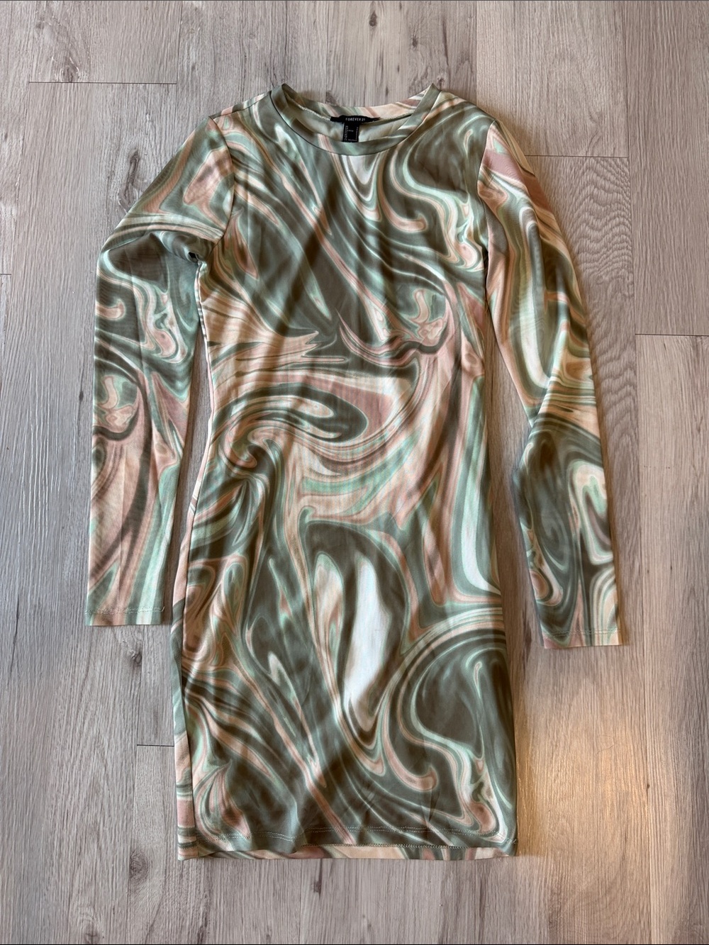 Forever 21 Marble Swirl Long Sleeve Bodycon Dress - Sage & Blush